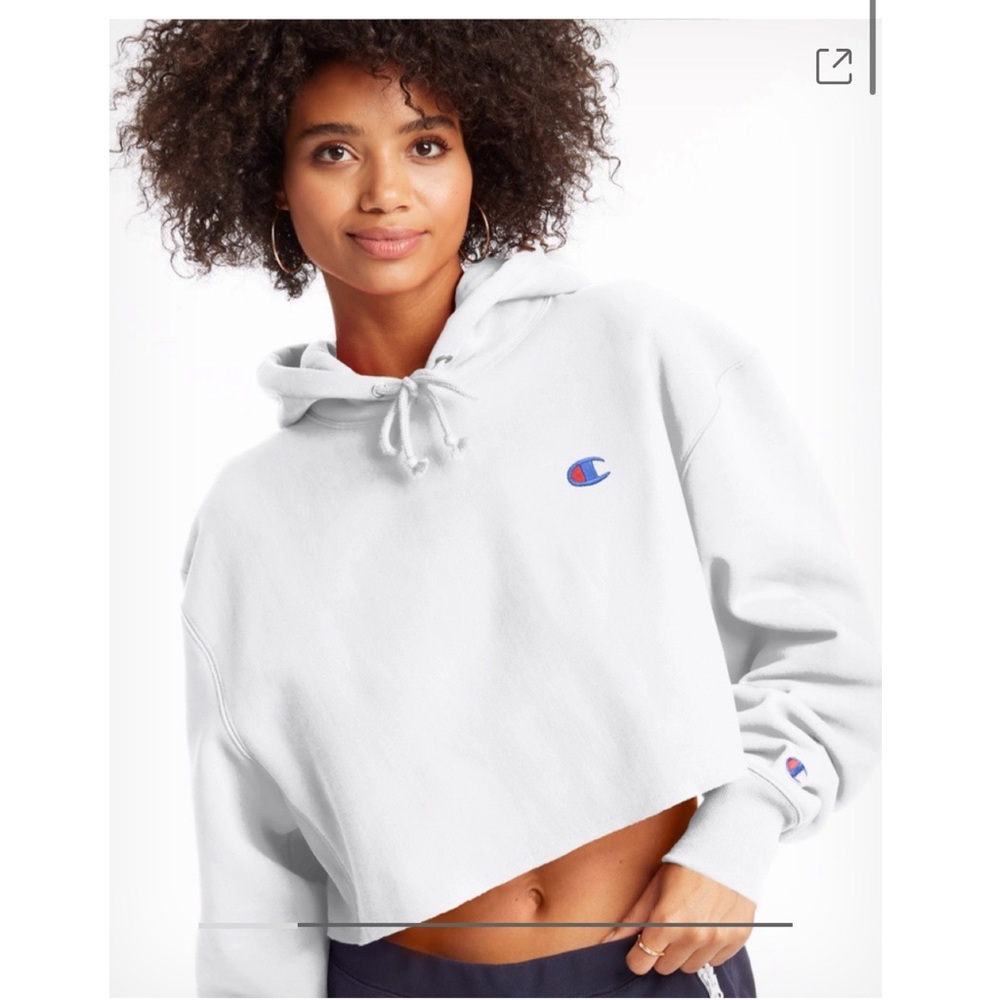 Champion Reverse Weave Cut-Off Cropped Hoodie in White